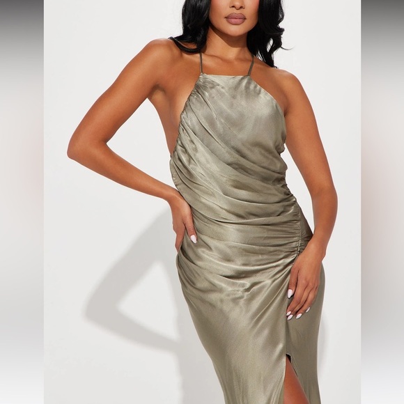 Fashion Nova Special Date Satin Maxi Dress - Olive - Picture 2 of 15